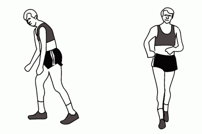 Неправильная (слева) и правильная (справа) техники ходьбы
